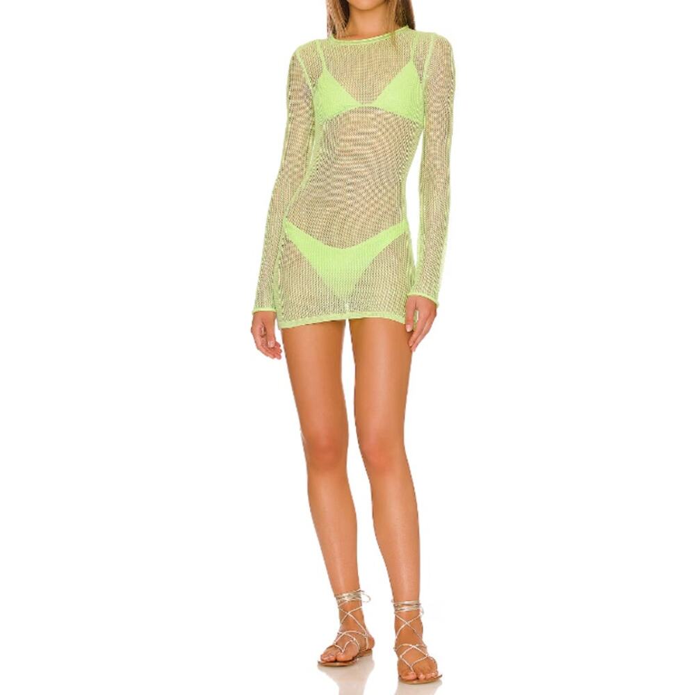 H:ours Jaci Mesh Mini Dress Small Lime Green Revolve Beach Cover Up VGUC